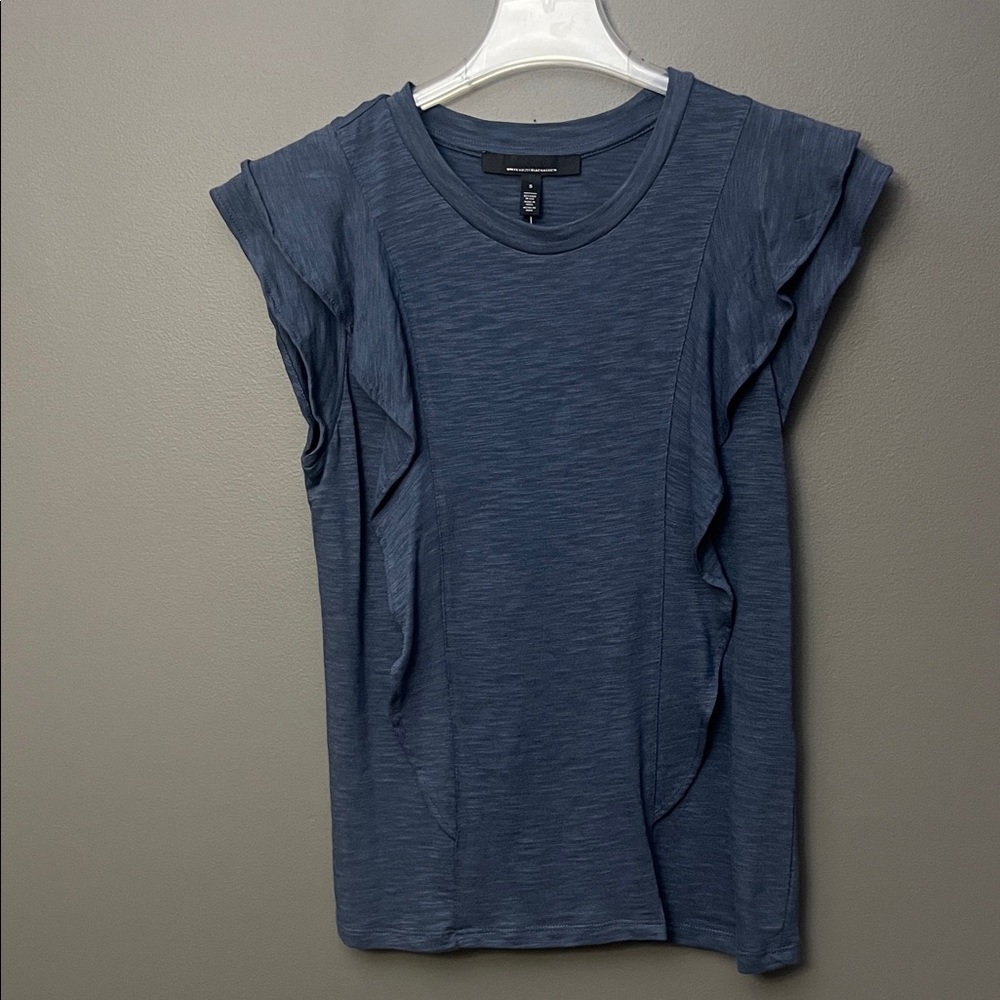 White House Black Market Navy Ruffle Sleeveless Blouse Tee - Size S - NWT